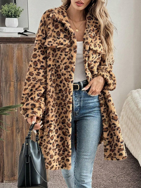 'Kaela' Leopard Print Fleece Lined Jacket - Celes Fashion